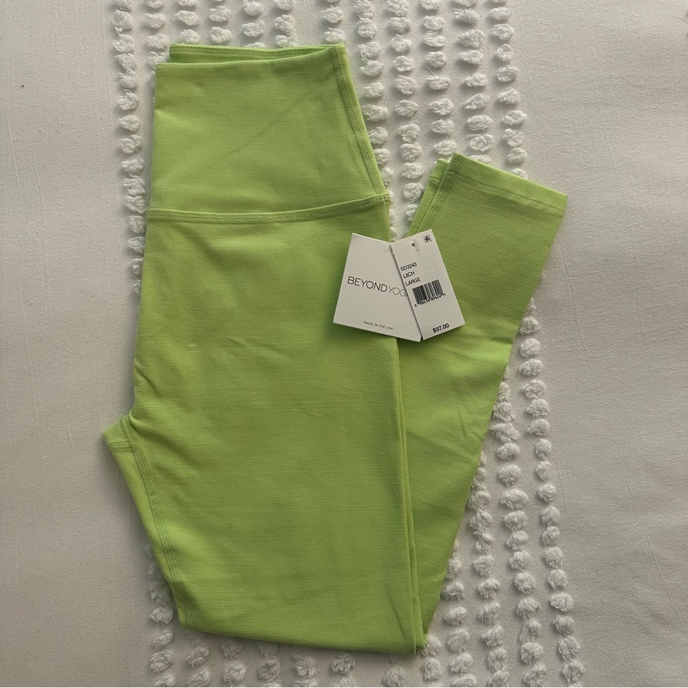 Beyond Yoga Neon Green High Waisted Leggings Size L NWT Made in USA